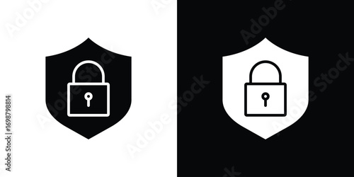 Shield lock icon. flat and line style collection.
