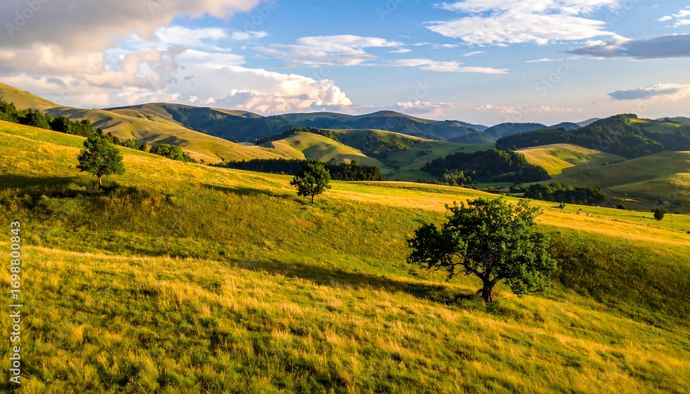 Fototapeta premium Rolling hills bathed in golden light