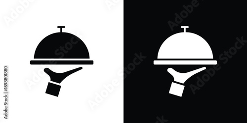 Hand holding tray icon. flat and line style collection.