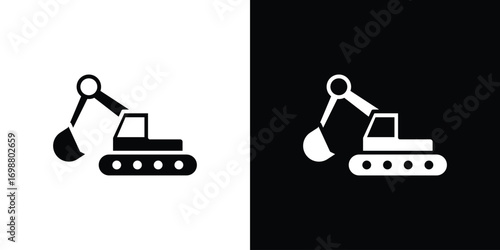 Excavator icon. flat and line style collection.