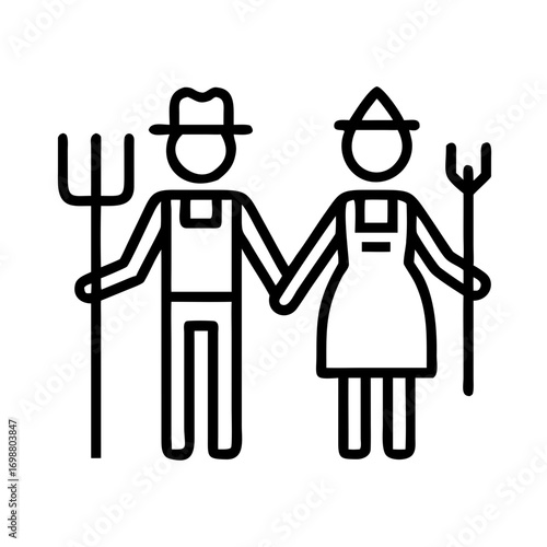 A minimalist icon of farmers holding hands ready to work