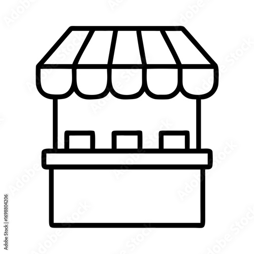 Simple black and white line drawing of a market stall structure