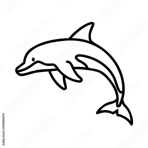Simple line art illustration of a dolphin swimming in the ocean