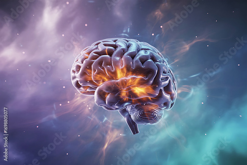 Wallpaper Mural Abstract cosmic nebula surrounds illuminated human brain symbolizing intelligence and creativity Torontodigital.ca