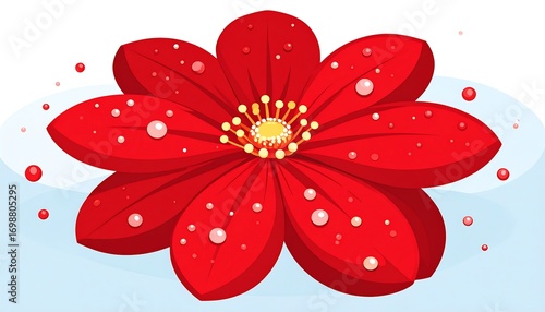 A vibrant red flower with water droplets