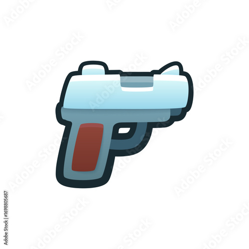 Isolated flat 3d Pistol icon for game, interface, sticker, app. The sign in a cartoon style for match 3, arcade, rpg. The gun sprite for craft element in hyper casual mobile game.