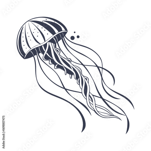 A floating jellyfish with a dome shaped silhouette