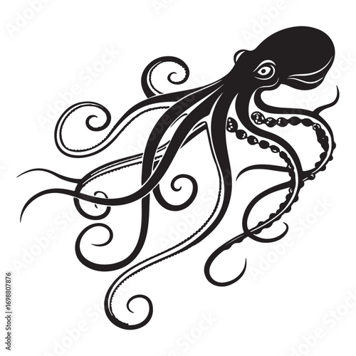 Vector silhouette of an octopus with curling tentacles