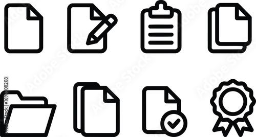 Illustrations of Document Management Icons Representing Various Actions and File Types for User Interfaces to Enhance Digital Organization