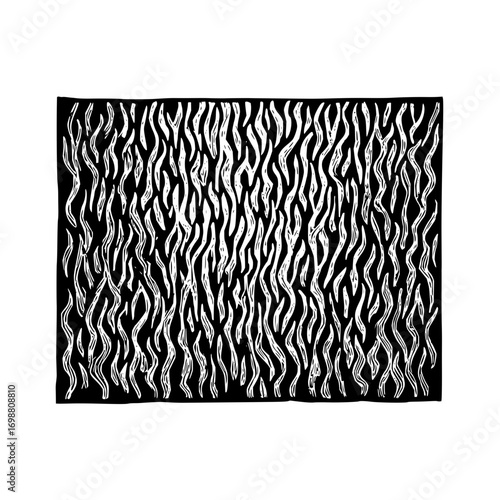 Abstract black and white pattern featuring vertical wavy lines in a dense and chaotic arrangement style