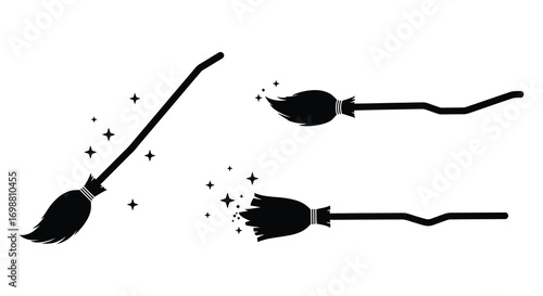 a magical broomstick with sparkles flying around it