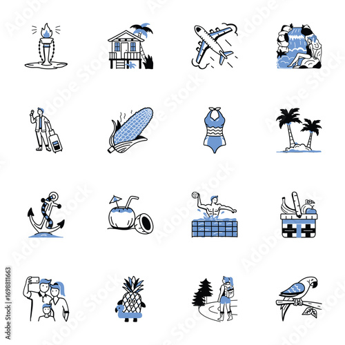 Doodle style Pack of Beach and Travel Icons