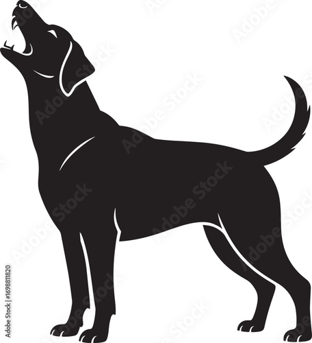 Silhouette of a Howling Dog Standing Tall Against a Checkered Backdrop, Canine Companion