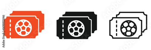 Minimalist soccer ticket icons set isolated on white background
