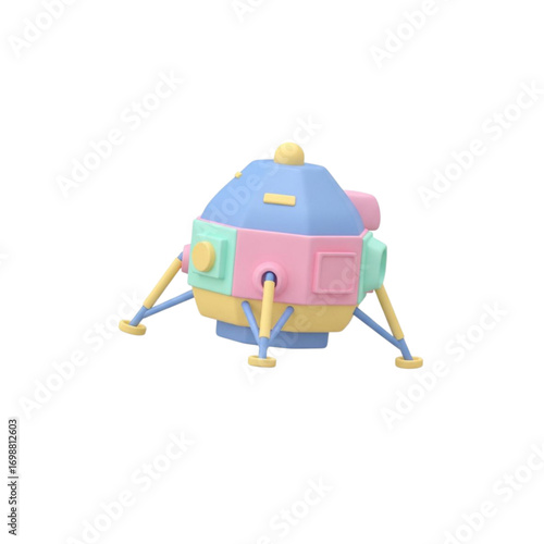 Cute pastel colored cartoon spaceship landing gear isolated on transparent background