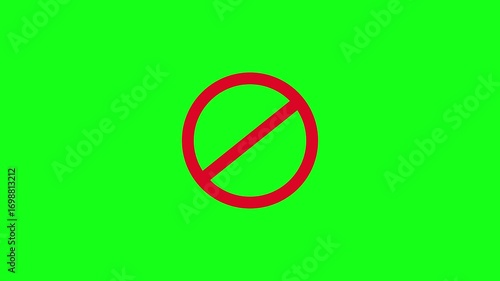 Banned forbidden icon animation video with prohibition circle sign symbolizing restriction warning caution alert danger stop concept digital motion graphic on green background.