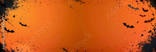 Halloween-themed poster design with vibrant orange background and bats featuring copy space