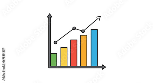 chart showing growth trends with colorful bars and arrows