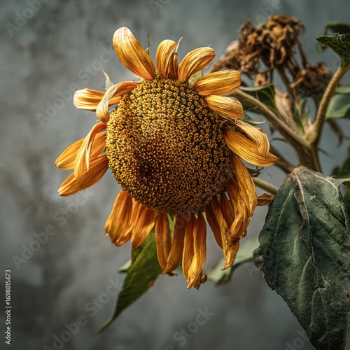 Fading sunflower close up