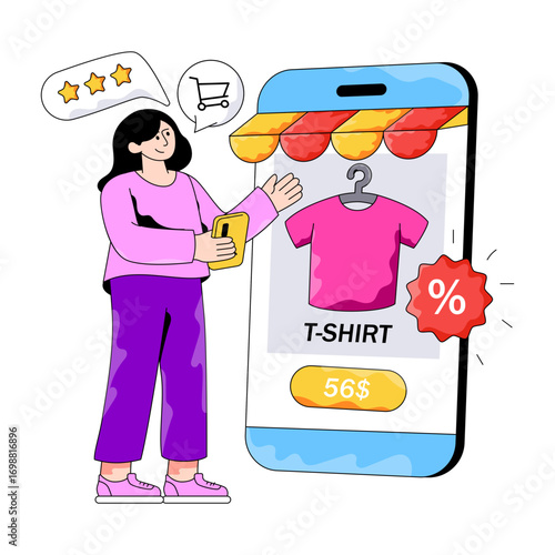Modern design illustration of buy shirt online