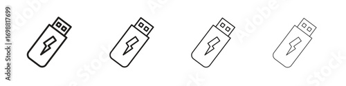 USB icon outline vector for web ui. Editable stroke.