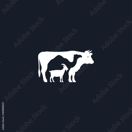 Bull camel goat stencil in one icon logo flat vector design