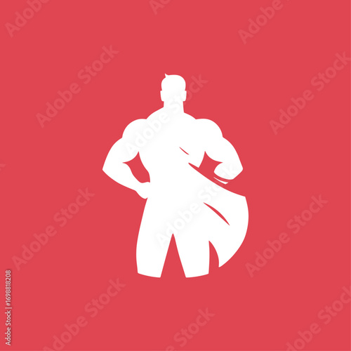 Muscular guy, Fitness, Superhero icon logo flat vector design