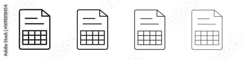 Spreadsheet icon outline vector for web ui. Editable stroke.