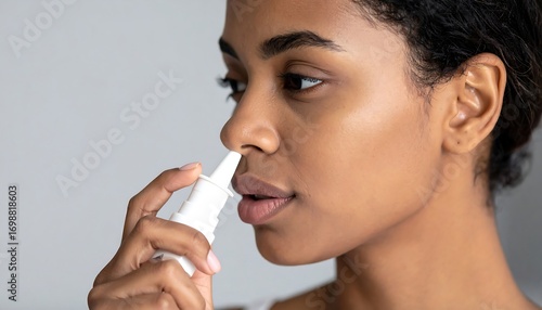 Woman using nasal spray