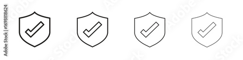 Shield check mark icon outline vector for web ui. Editable stroke.
