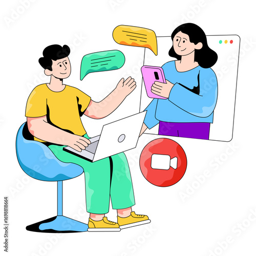 A flat design illustration of video communication