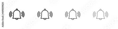 Notification bell icon outline vector for web ui. Editable stroke.