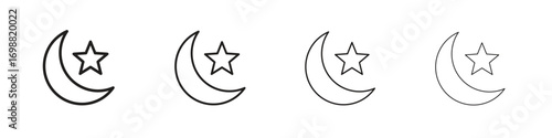 Moon icon outline vector for web ui. Editable stroke.