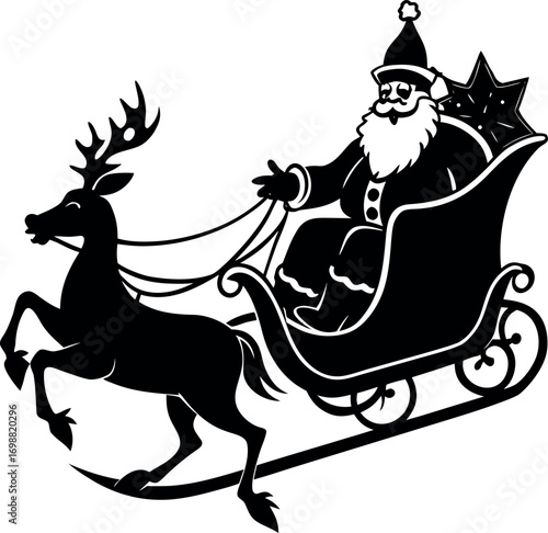 santa claus riding sleigh silhouette