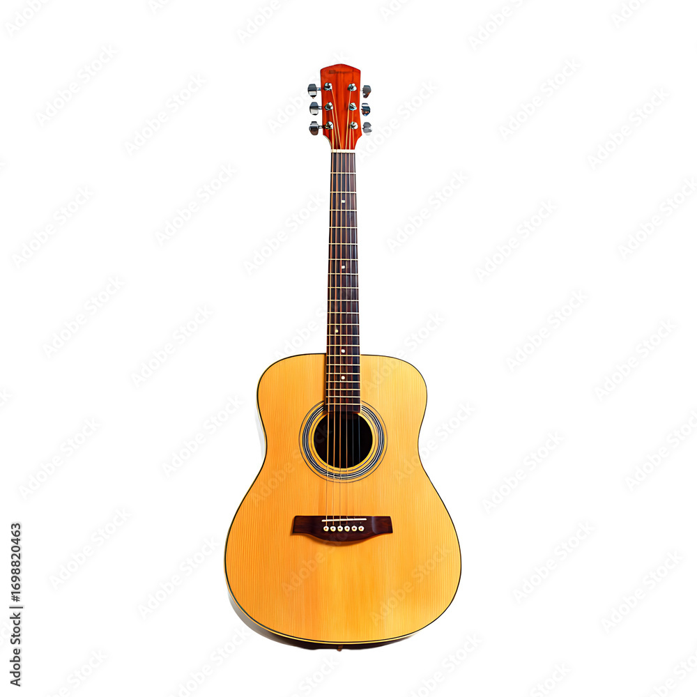 Fototapeta premium Wooden acoustic guitar with steel strings A classic six - string instrument for music lovers and guitarists A timeless sound for any occasion