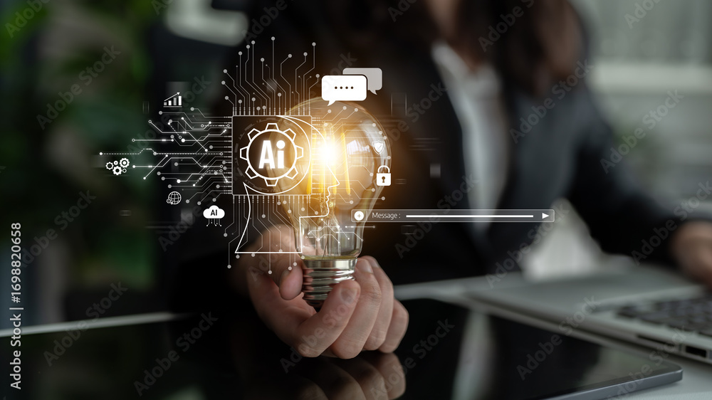 Fototapeta premium AI chatbot using prompt engineering and LLM deep learning delivers explainable generative AI for smarter, more efficient business support. Latch