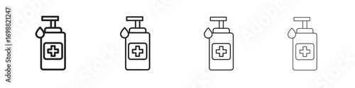 Hand sanitizer icon outline vector for web ui. Editable stroke.