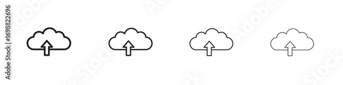 Cloud upload icon outline vector for web ui. Editable stroke.