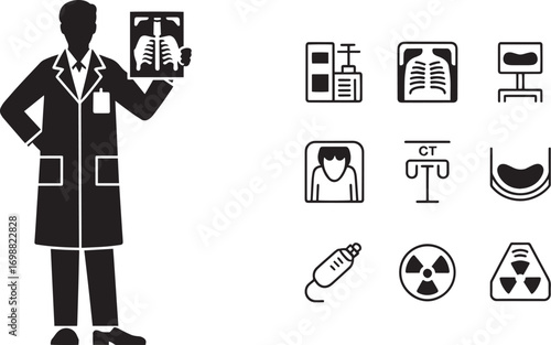 Radiology Vector Illustration Set Featuring Radiologist and Medical Imaging Equipment Icons