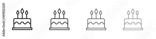 Cake icon outline vector for web ui. Editable stroke.