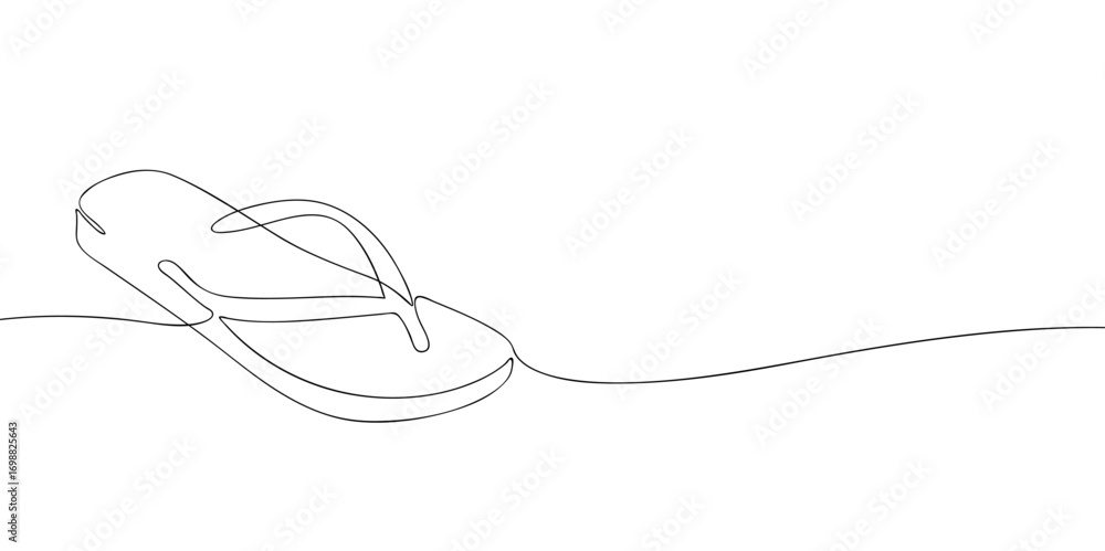 Fototapeta premium Minimalist line drawing of a flip-flop sandal. Illustration for summer fashion, casual footwear, beachwear, accessories, vacation style, and design concepts