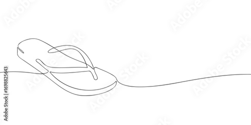 Minimalist line drawing of a flip-flop sandal. Illustration for summer fashion, casual footwear, beachwear, accessories, vacation style, and design concepts