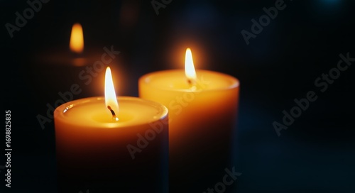 Burning Candles Illuminate Darkness During a Night Time Spiritual Meditation