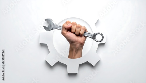 Hand holding wrench inside a gear