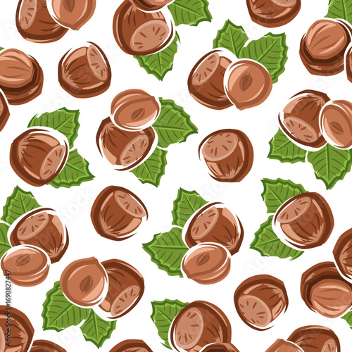 Hazelnut nuts pattern background set. Collection icons hazelnut nuts. Vector