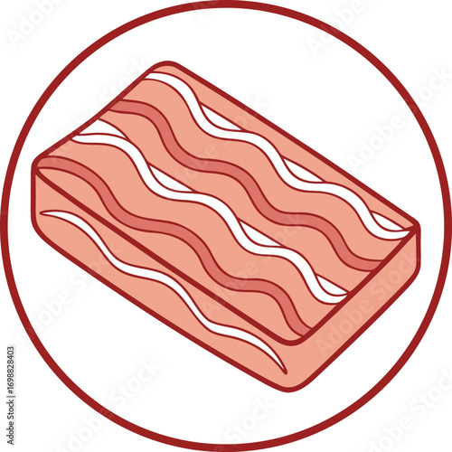 Isometric Illustration of Raw Bacon Strips in a Circle meat pork