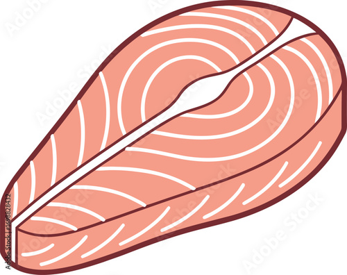 Isometric Illustration of a Raw Salmon Steak in a Circle fish food