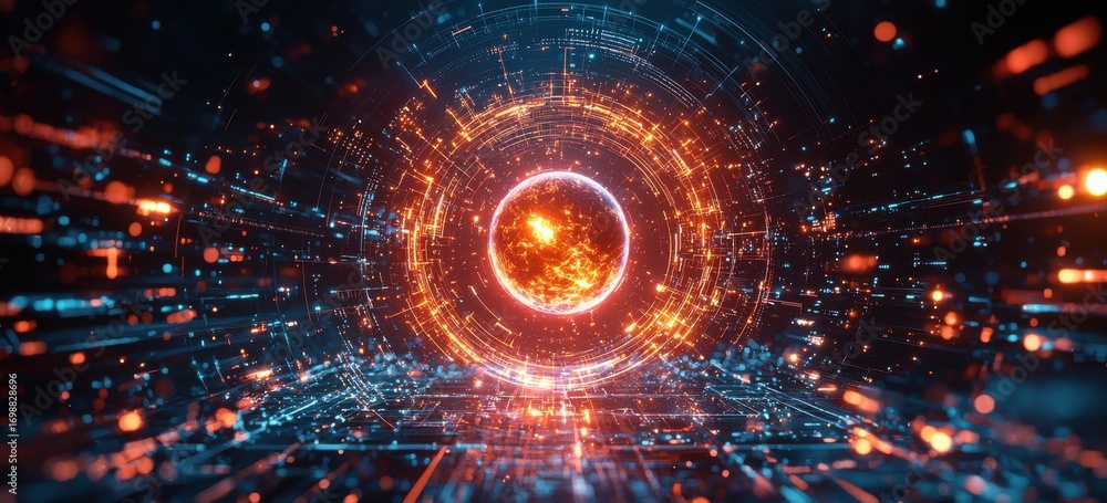 Obraz premium Futuristic holographic portal with glowing digital elements