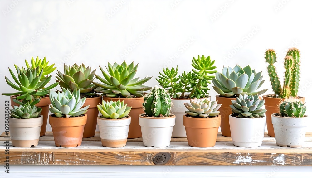 Fototapeta premium Succulents on a wooden shelf