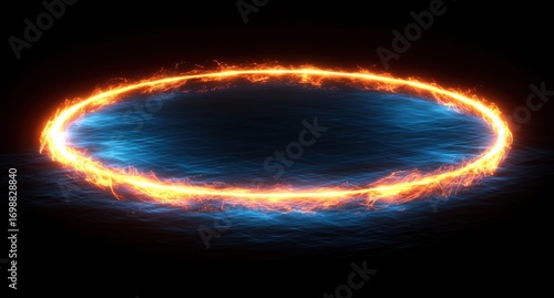 Glowing blue and orange ring of light on a dark background